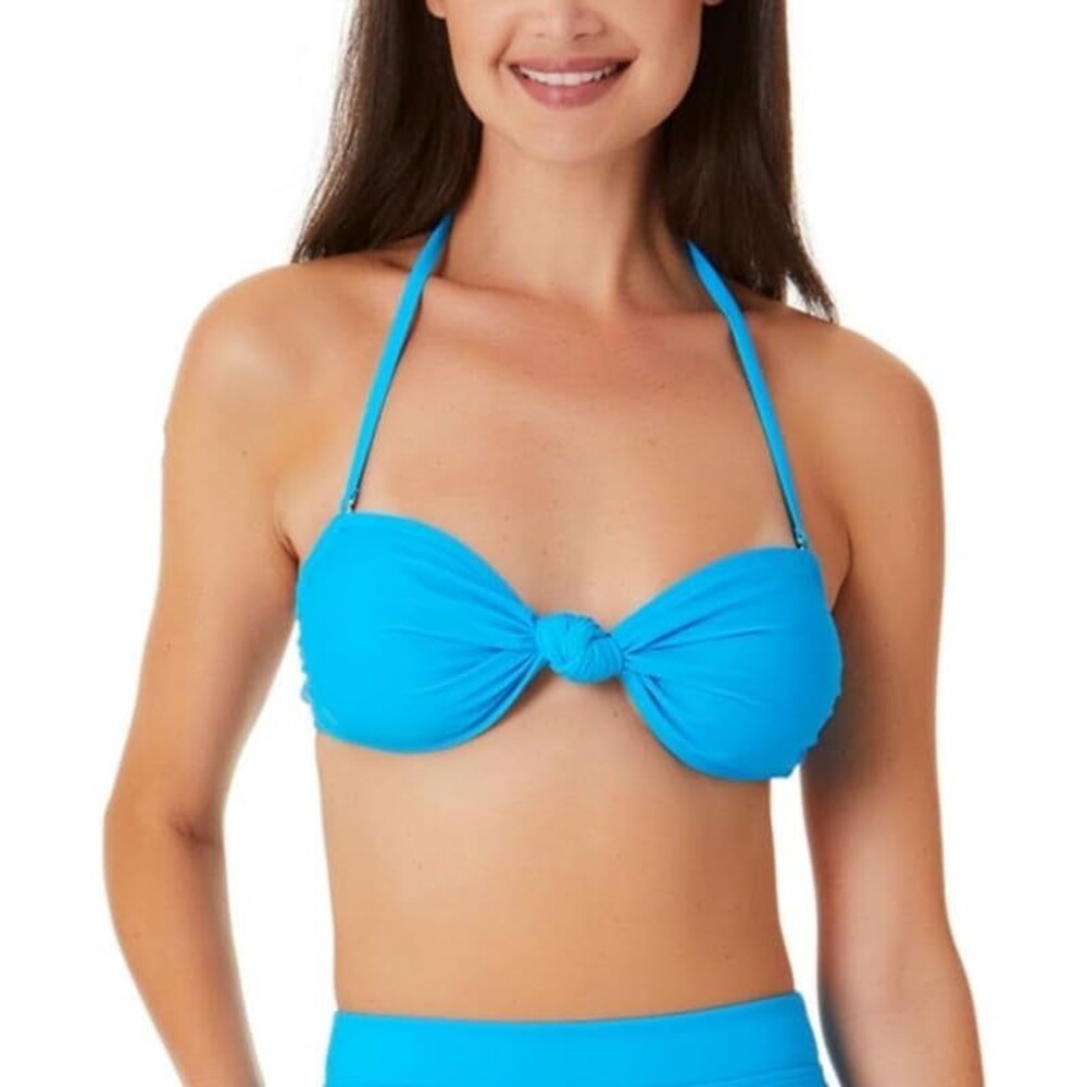 California Waves Blue Knotted Bandeau Bikini Top True Cyan Size Small